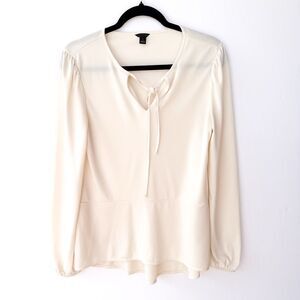 Ann Taylor Cream Long Sleeve Tie Neck Top Small